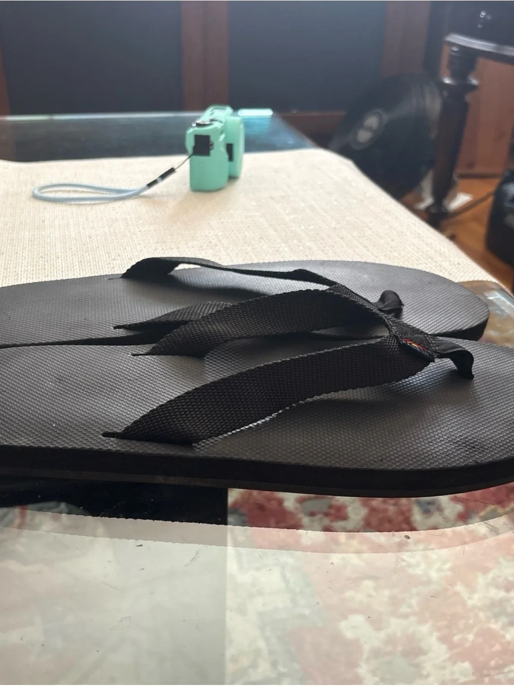 Rainbow Black Canvas Thong Flip Flops